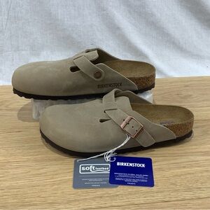 NEW Birkenstock Boston Soft Footbed Taupe Suede Leather Clogs Shoes Women’s 5